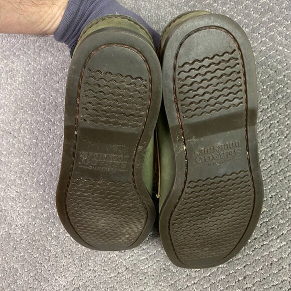 Filson Segago Docksides Shoes Mens 8 W Brown Green Boat Leather Canvas Tin Cloth - Picture 9 of 15